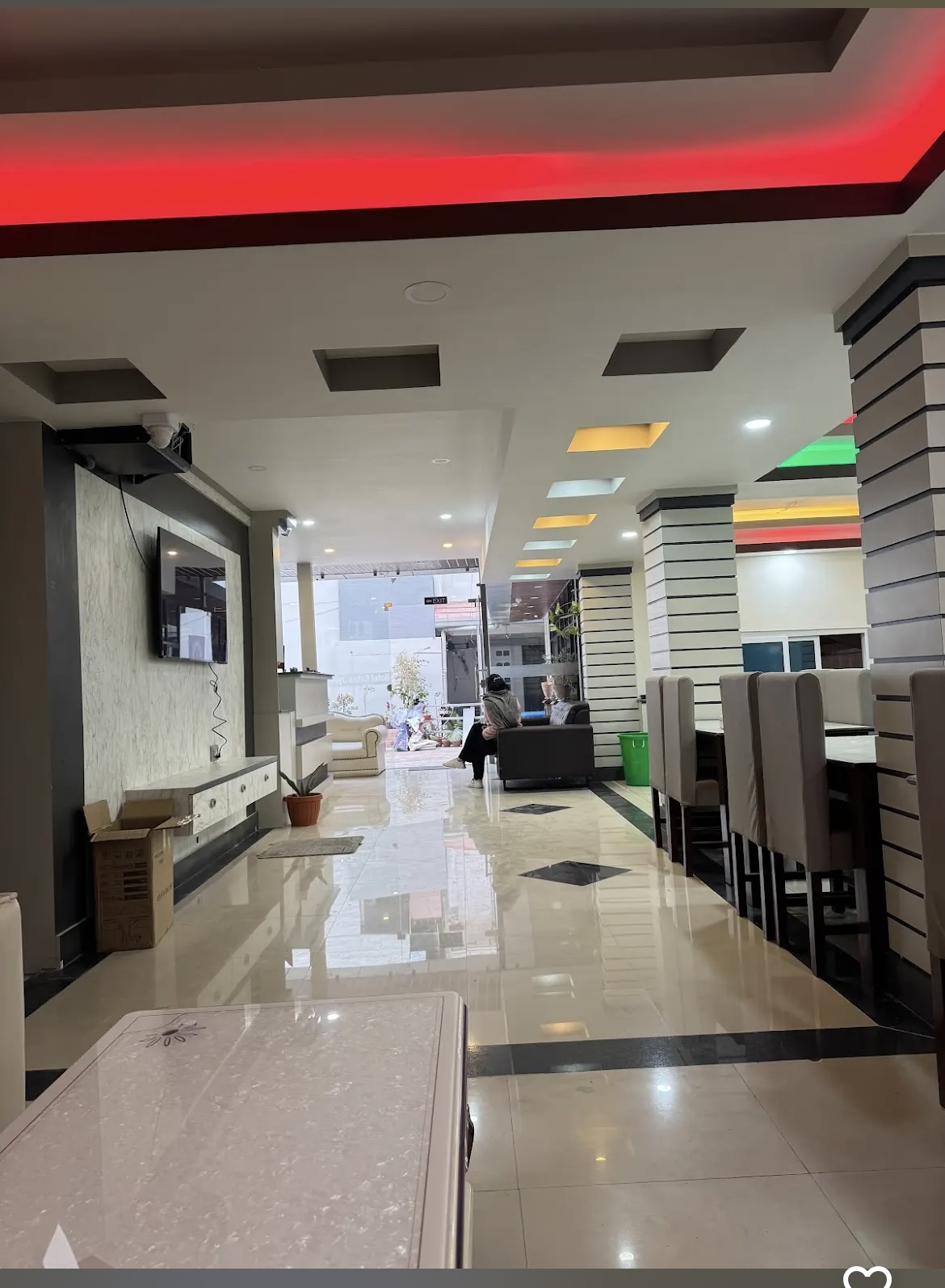 Dining area setup at Hotel White Dreams - ready for breakfast service