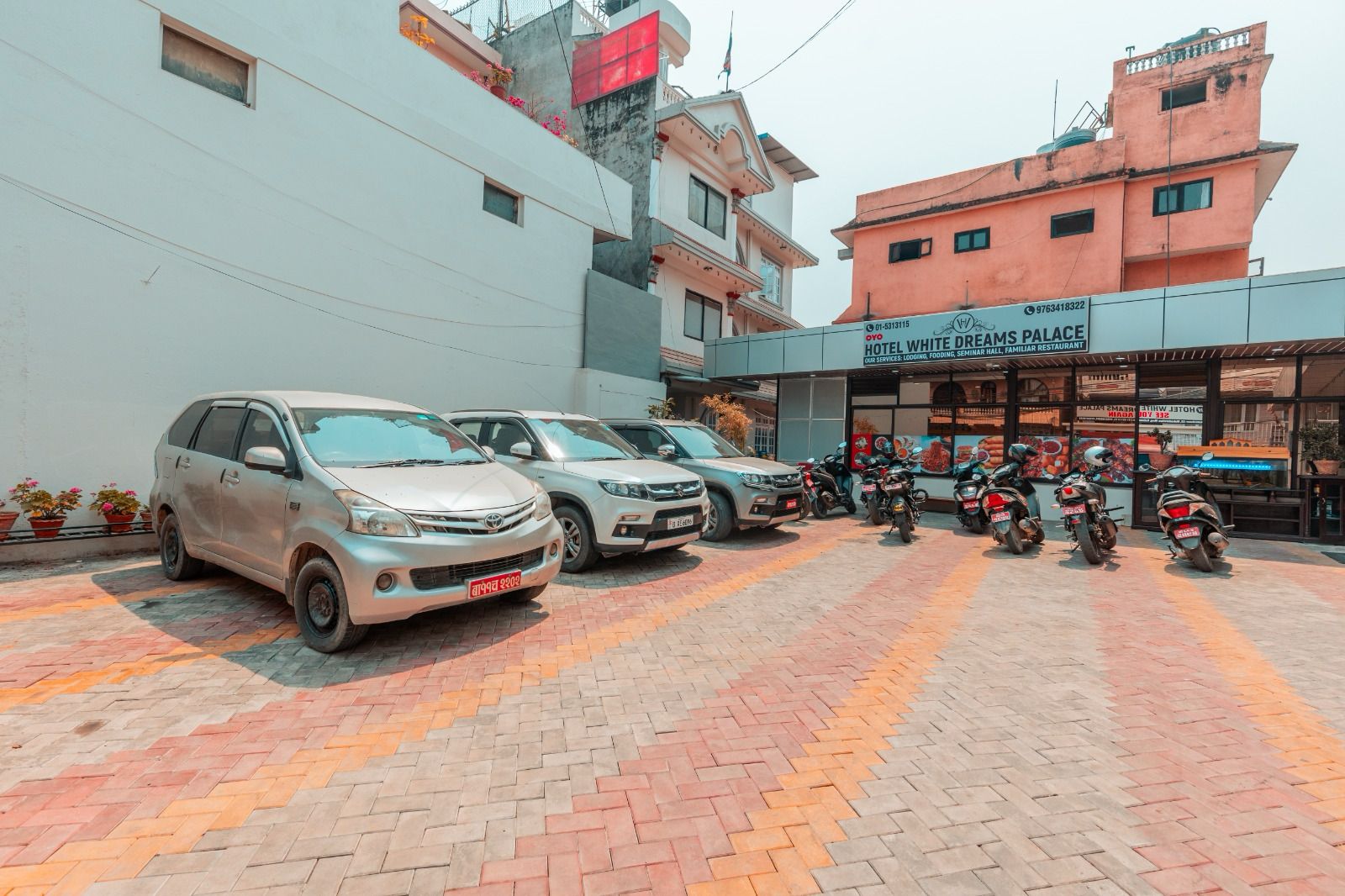 Free parking area at Hotel White Dreams Kathmandu - secure and spacious