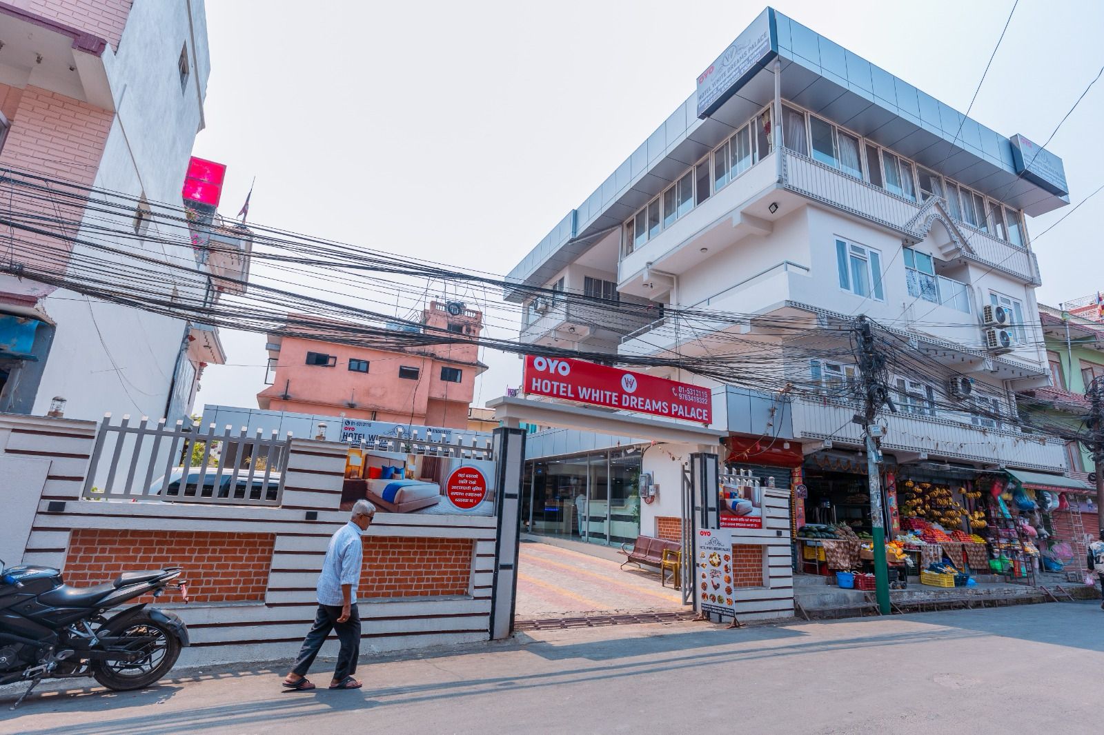 View of Hotel White Dreams Palace from the road in Koteshwor Kathmandu